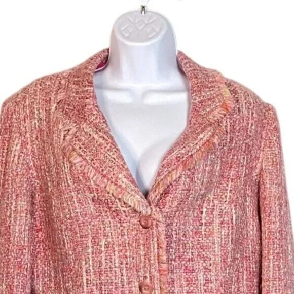 Vintage 1980s RL Richard NY Pink Tweed Jacket Size 16 W Button Front & Raw Edge - Picture 4 of 11